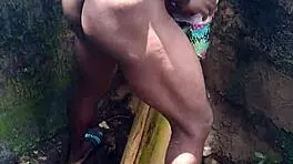 Sexy performance showing hard cum in the forest