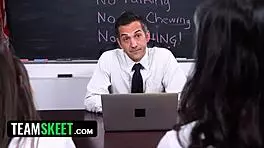Pervy Teacher Tricks Innocent Girls Into Threesome
