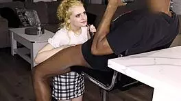 Will the shy teen swallow the big black cock?