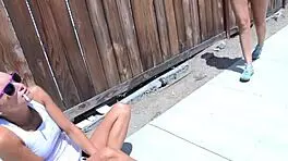 Helping a fallen stranger leads to lesbian licking and moaning