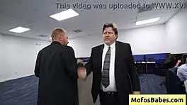 Busty brunette office slut gets nasty facial at work