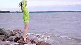 Adorable ballerina gets naked on couch