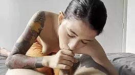 Teen coworker gives huge blowjob in dorm room, swallowing cum in mouth 😏