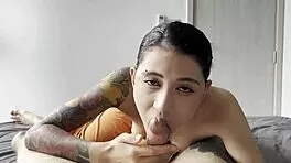 Teen coworker gives huge blowjob in dorm room, swallowing cum in mouth 😏