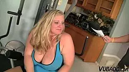 Obese Blonde with Big Tits Receives Cum in Mouth