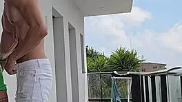 Fucking tommy cabrio on balcony as neighbors watch