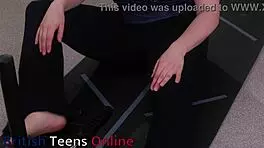 Nerdy yoga girl explores machine in gym