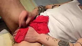 She catches me with her panties and finishes the job, cum in mouth