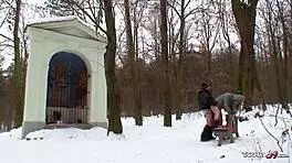Old Guy Seduces Curvy Nylon Teen 18+ to Fuck Outdoor in Snow