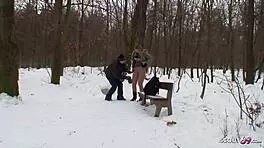 Old Guy Seduces Curvy Nylon Teen 18+ to Fuck Outdoor in Snow
