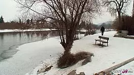 Old Guy Seduces Curvy Nylon Teen 18+ to Fuck Outdoor in Snow