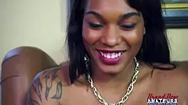 Skylar gets on the couch to let him put that fast toy on her clit