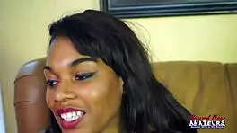 Skylar gets on the couch to let him put that fast toy on her clit