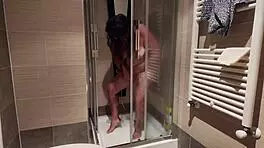 feeling so wet, big breasted milf shaves her hairy pussy in the shower