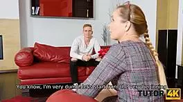 Handsome Heartbreaker Fucks Physics Tutor On Red Couch