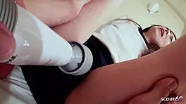 Skinny teen amateur gets roughly fucked in various positions before deep creampie fills her hairy pussy