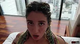 brunette teen begs for more but friend foreigner steps in 😏