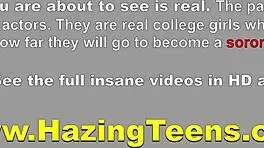 Bare sorority girls complete wild lesbian challenges.