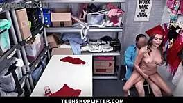 Hot brunette shoplifter seduces guard for freedom