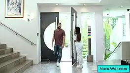 Sexy big tit asian masseuse performs amazing wet nuru massage.