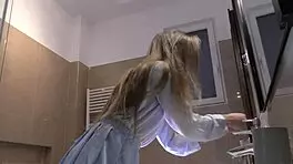 hot skinny blonde wife in short miniskirt panties 😍