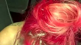 Redhead streetwalker strips naked to suck dick in truck backseat lets guy cum in whore mouth