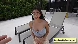 petite brunette teen 18+ sucking and swallowing fat dick by the outdoor pool - sona bella jmac 😈