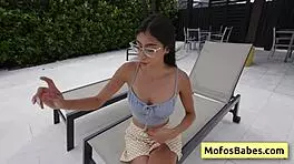 petite brunette teen 18+ sucking and swallowing fat dick by the outdoor pool - sona bella jmac 😈