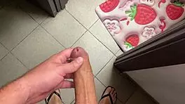Jerking off to stepmom in bathroom