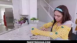 cute tiny brunette: 'i'll blow your big cock in the kitchen'