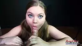 Pretty Petite Brunette Coed Sucks And Rides Big Cock