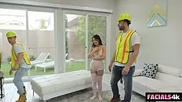 Moving Men Give Asian Slut Fresh Hot Glaze On Her Face