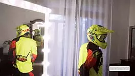 Exciting Ride With Athletic Teen Model In Motorcycle Gear