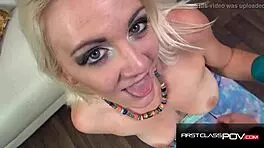 Feeling The Thrill, Young Blonde With Braces Throats And Fucks A Huge Cock.