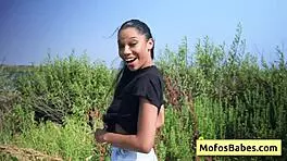 Sexy ebony girl rubs her clit and shows big boobs in car, eden west says