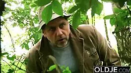 Young Babe Hardcore Fucks Older Man In Forest.