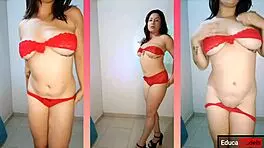 Lauxnow does striptease, teasing with perfect tits while dancing in heels