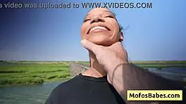 Sexy ebony girl rubs her clit and shows big boobs in car, eden west says