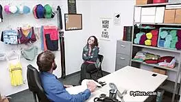 officer spies on teen sucking his huge cock in the office