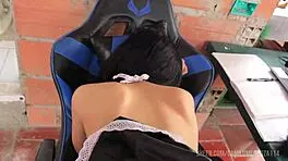 Beautiful skinny maid gets pussy filled with cum.