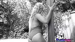 All natural canadian teen blondie maya rae stripping and relaxing outdoor