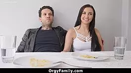 Surprised Woman Sees Man Ejaculating On Face In Group