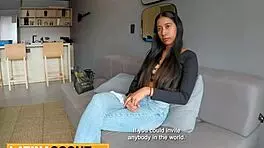 Slim Latina Model Plays Hard To Get But Ends Up Riding Big Cock After Casting Interview