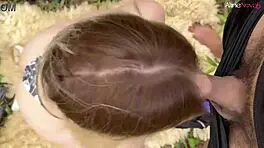 beautiful blonde loses way to halloween party in woods, enjoys woodcutter's cum facial