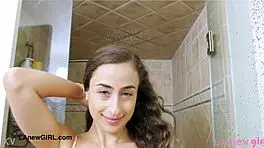 sexy brunette model asks, 'want to join my sensual bath?' while massaging herself