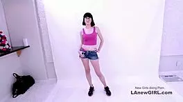 egyptian goddess brunette gets pov massage and cum swallow during amateur casting interview on sofa