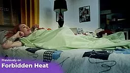 Woman sucks man in shared bed and gets creampied stuck under