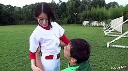 Petite asian girl seduces coach for rough outdoor fuck!