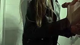 skinny girl bends over for stranger's big cock in mall toilet