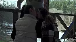 we sucked him together on our vacation - public threesome blowjob